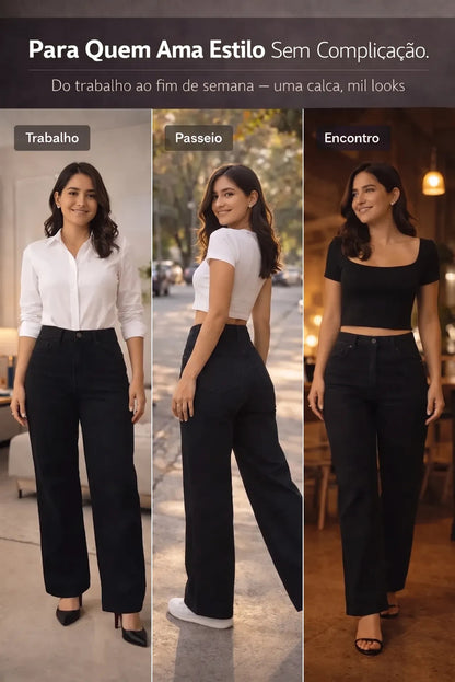 Calça Jeans Wide Leg Feminina Cintura Alta Sem Lycra Stillge