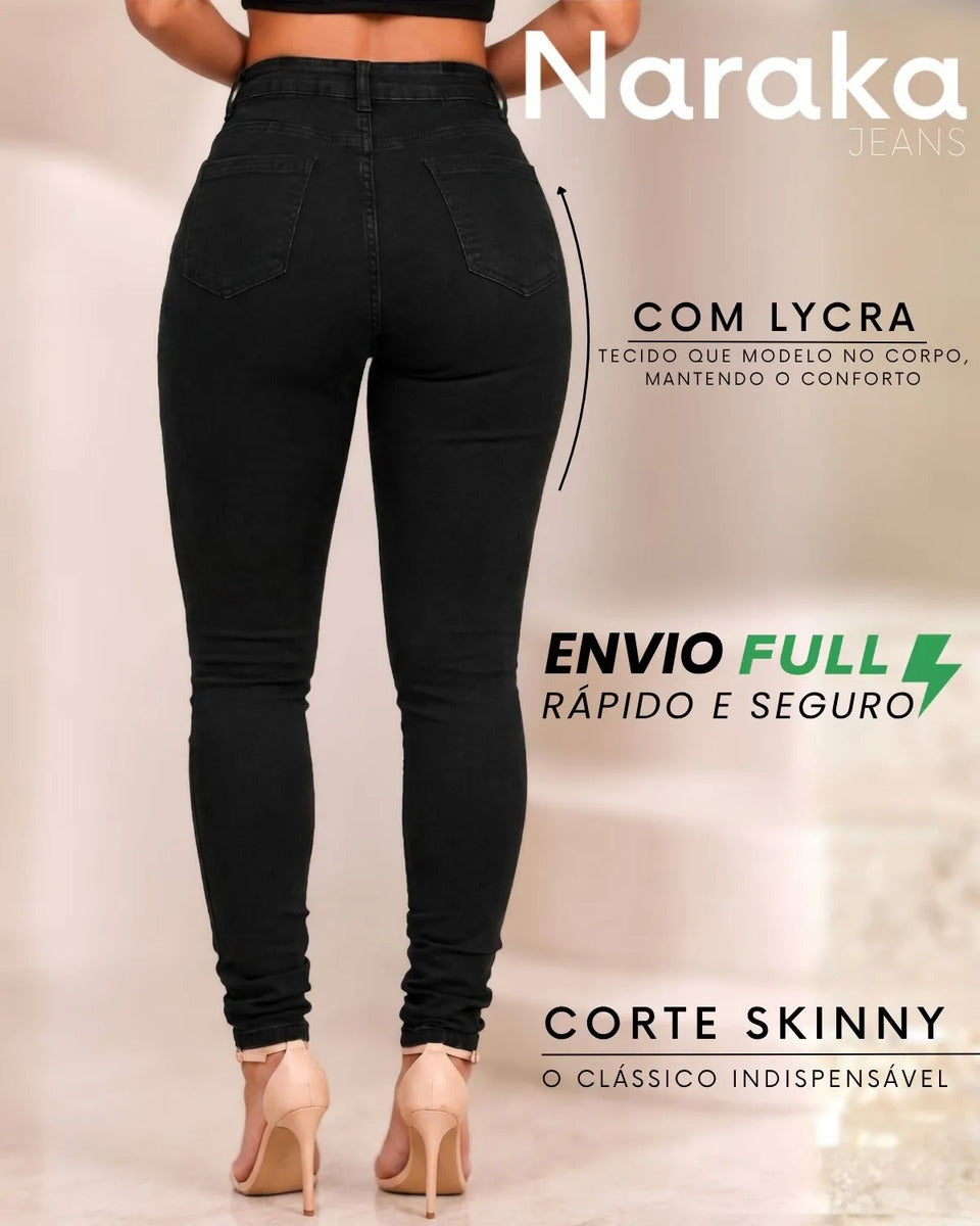 Calça Jeans Feminina Skinny Cintura Alta Levanta Bumbum