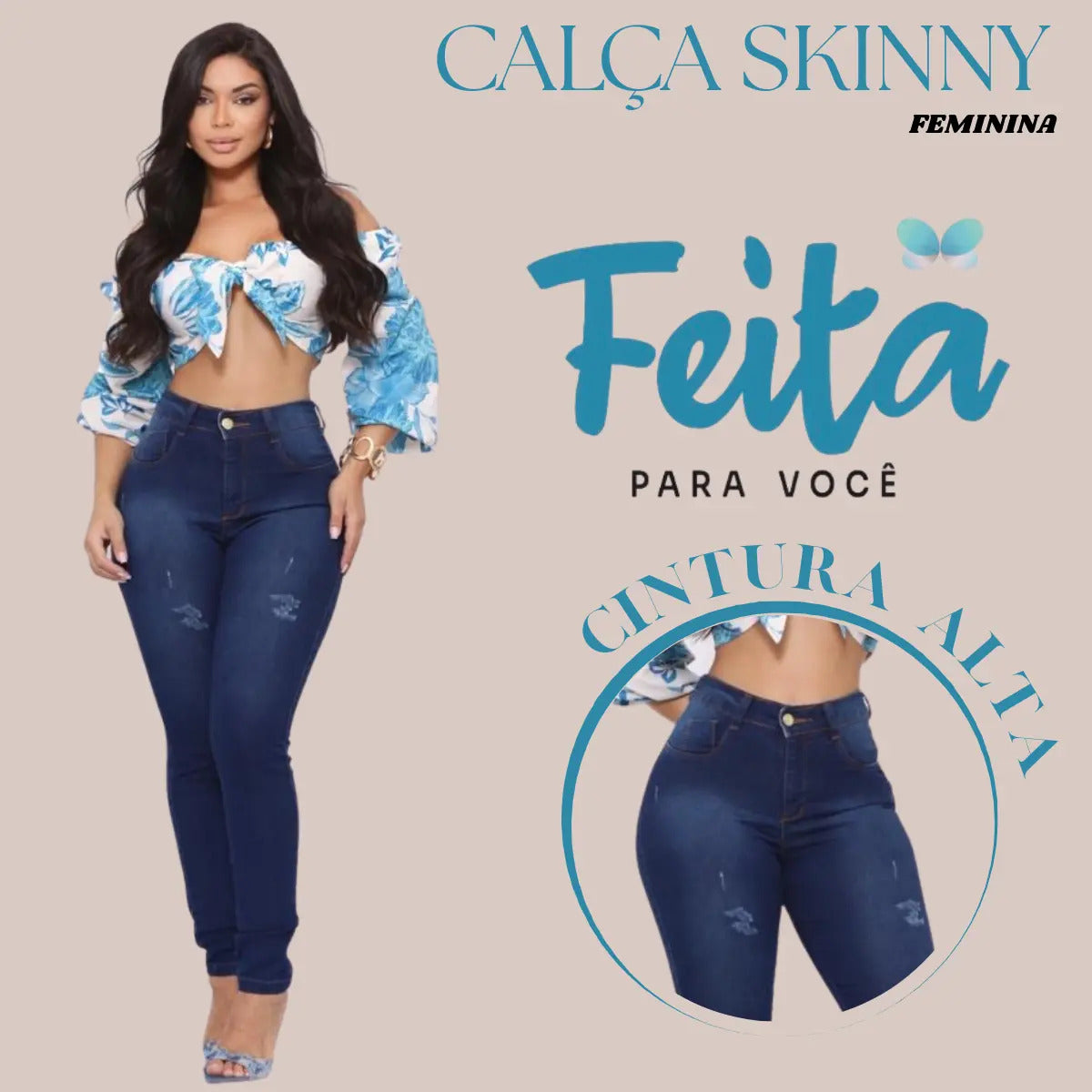 Calça Preta Jeans Feminina Com Elastano Cintura Alta Skinny