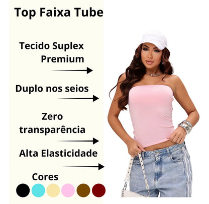 Blusa Top Faixa Tube Cropped Tomara Que Caia Duplo Suplex