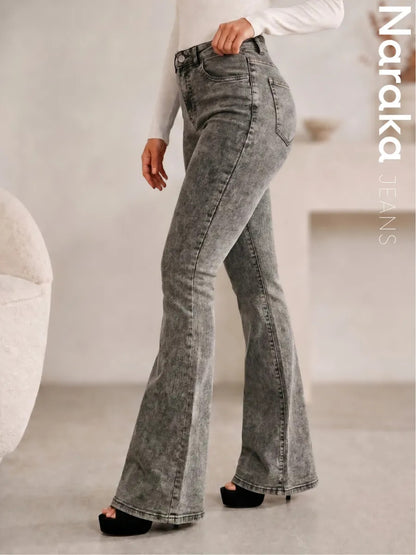Calça Jeans Flare Feminina Cintura Alta Com Elastano