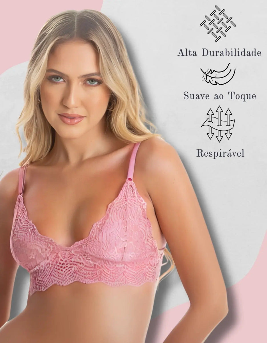 Top Cropped Feminino Renda Sem Bojo Sutiã Alcinha Lingerie