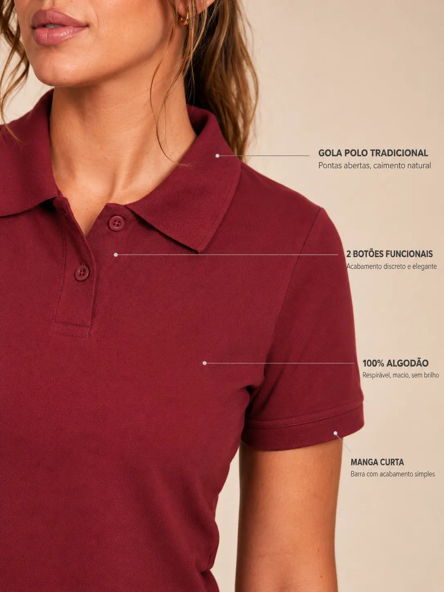 Camisa Gola Polo Feminina Básica Algodão Social Uniforme