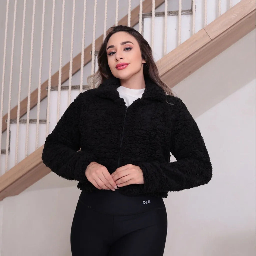 Casaco Teddy Curto Blusa Frio Pelo Feminino Cropped Pelinho