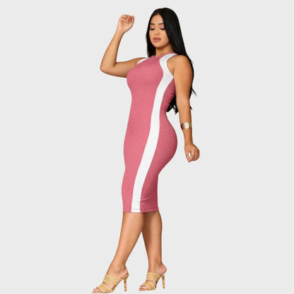 Vestido Canelado Midi Faixas Regata Casual Básico Modelador