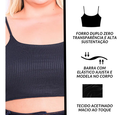 Cropped Plus Size Alcinha Super Sustentação Malha Canelada