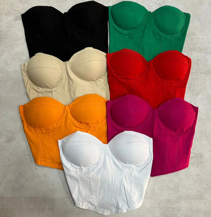 Croped Bengaline Corselet Corset Alcinha De Amarrar Com Bojo