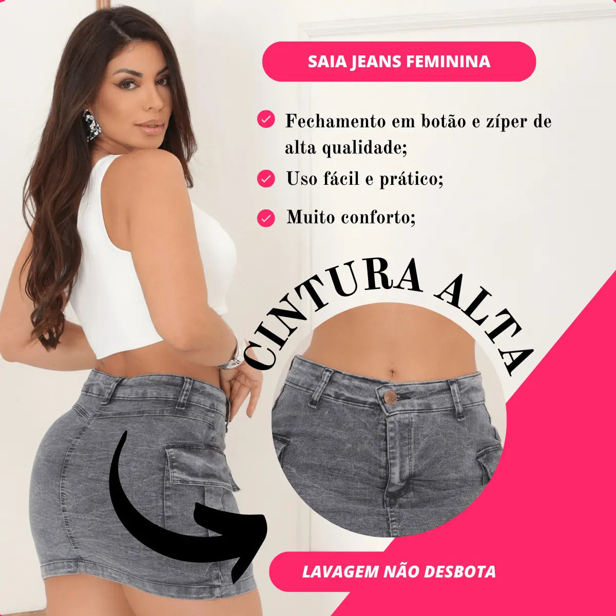 Saia Cargo Feminina Cintura Alta Com Lycra Levanta Bumbum