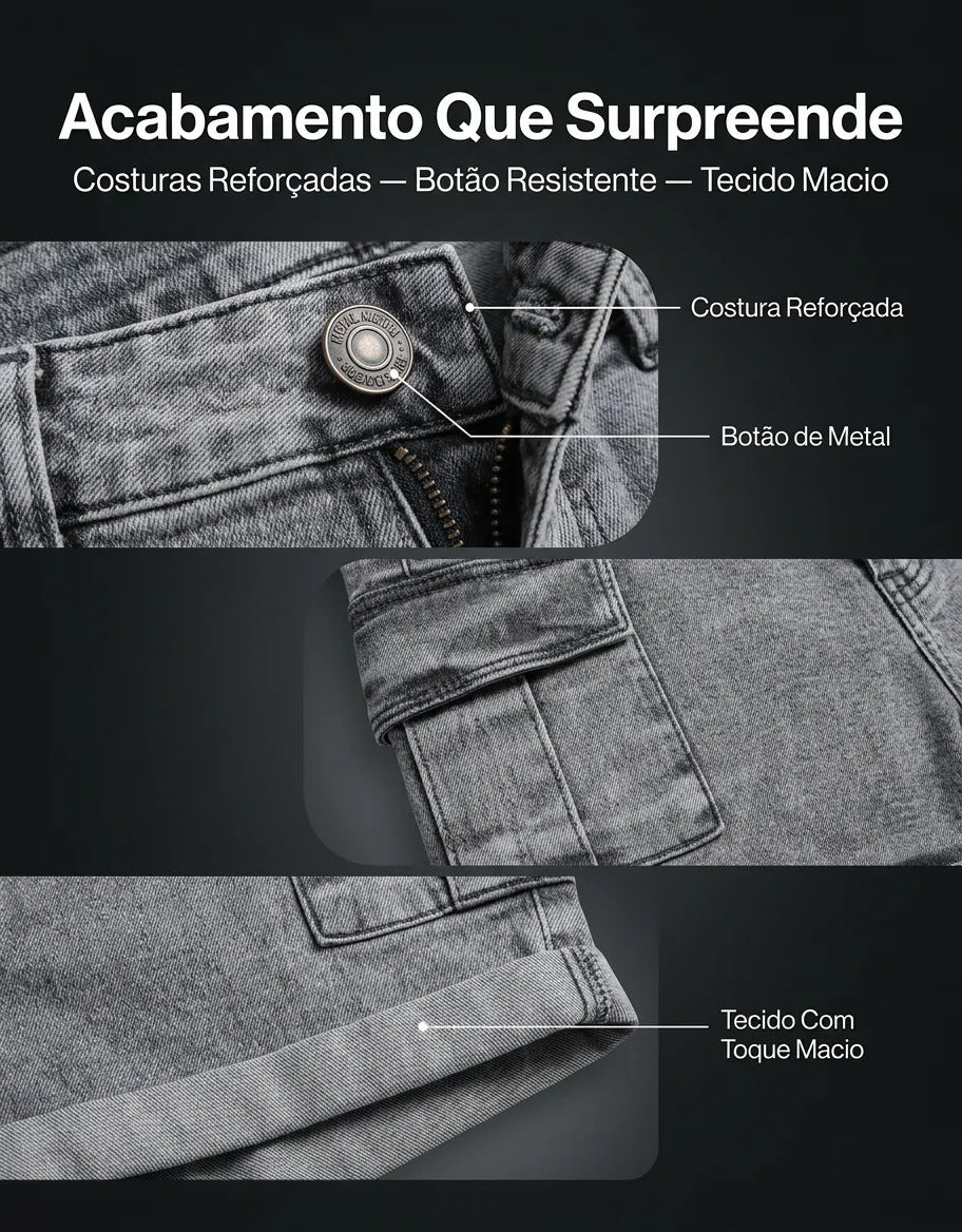 Short Jeans Feminino Shorts Cargo Com Lycra Cintura Alta
