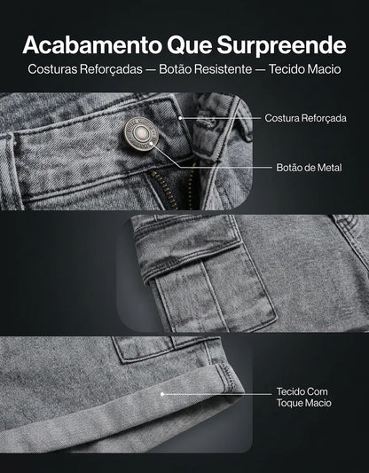 Short Jeans Feminino Shorts Cargo Com Lycra Cintura Alta