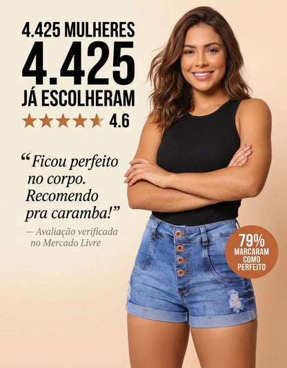 Short Jeans Feminino Cintura Alta C/ Lycra Hot Pant Stillger