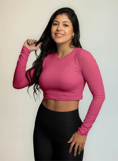 Cropped Feminina Poliamida Manga Longa Blusa Proteção Uv