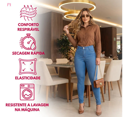 Calça Jeans Feminina Preta Cintura Alta Com Lycra Modeladora