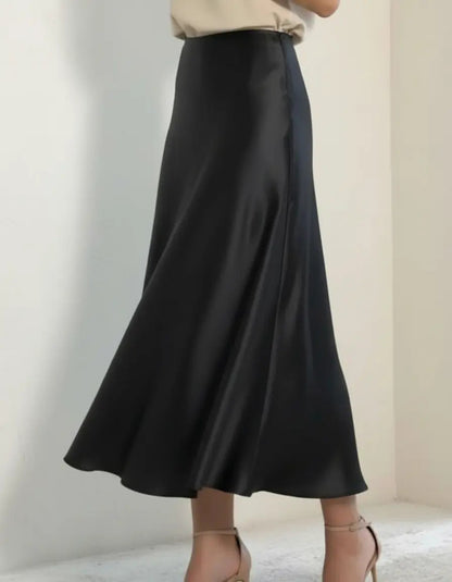 Saia Cetim Feminina Midi Brilho Moda Elegante Full