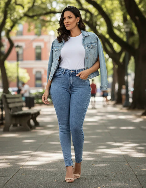Calça Skinny Jeans Feminina Cintura Alta Marmorizada Lycra