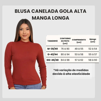 Blusa Feminina Canelada Gola Alta Manga Comprida Cacharrel