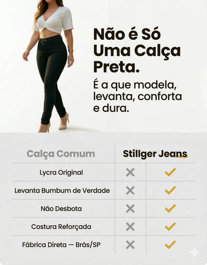 Calça Jeans Feminina Preta Skiny Cintura Alta Levanta Bumbum