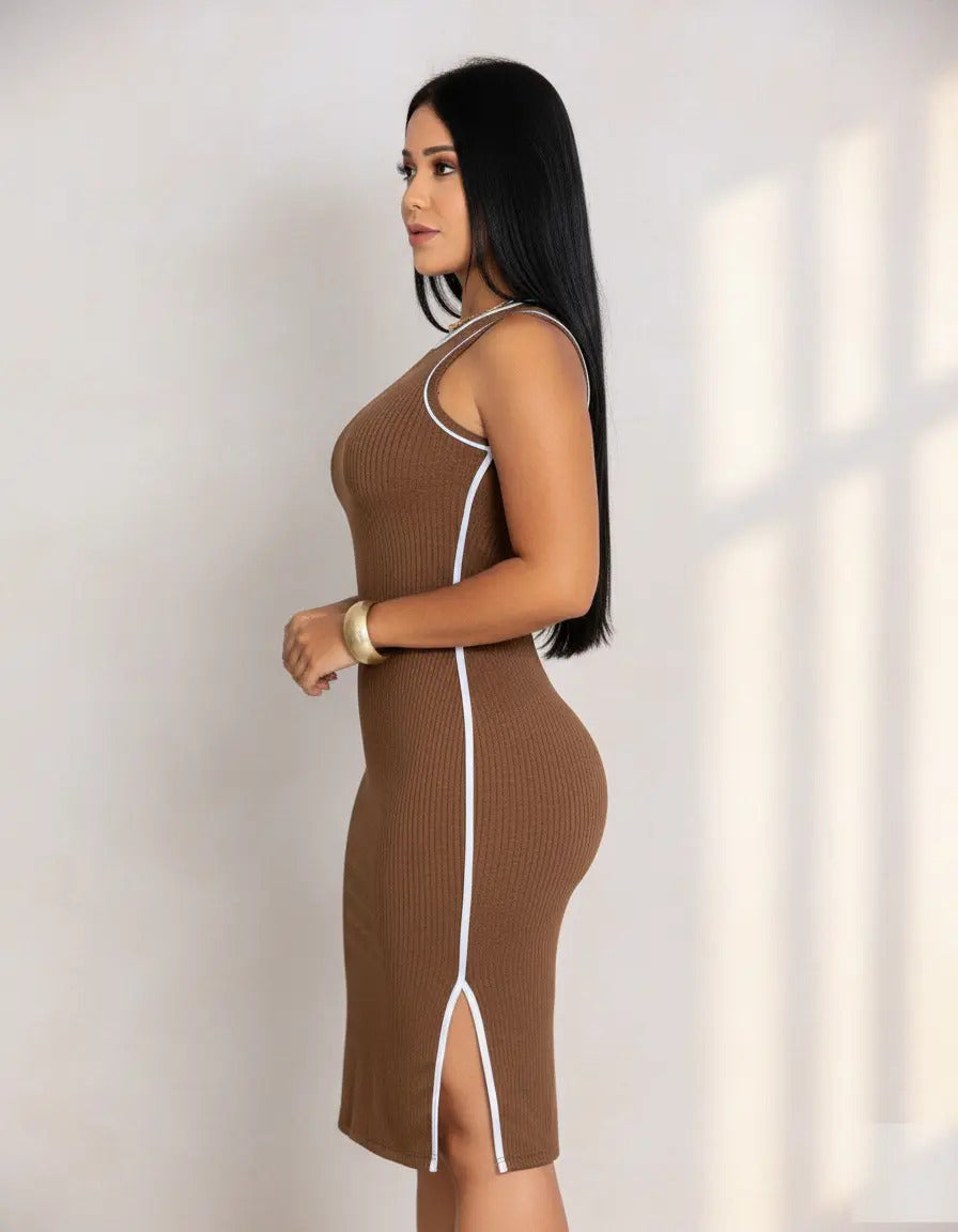Vestido Midi Canelado Premium Regata Casual Básico Modelador