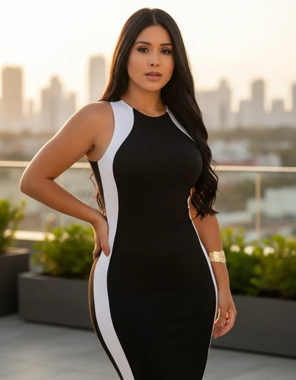 Vestido Canelado Midi Faixas Regata Casual Básico Modelador