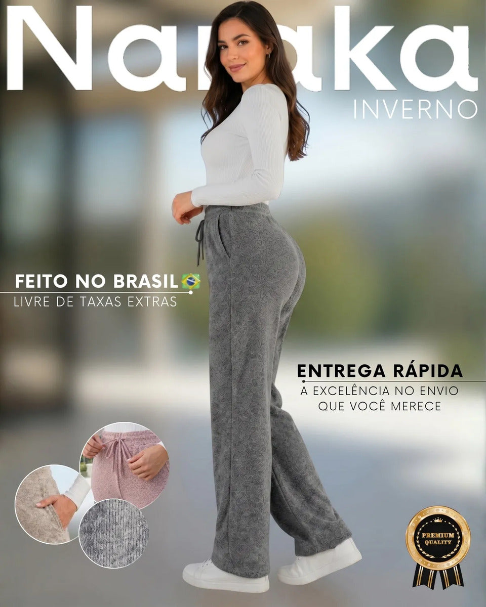 Calça Pantalona Feminina Lanzinha Cintura Alta Com Bolso
