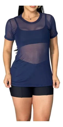 Blusa Tule Camiseta Feminina Academia Fitness