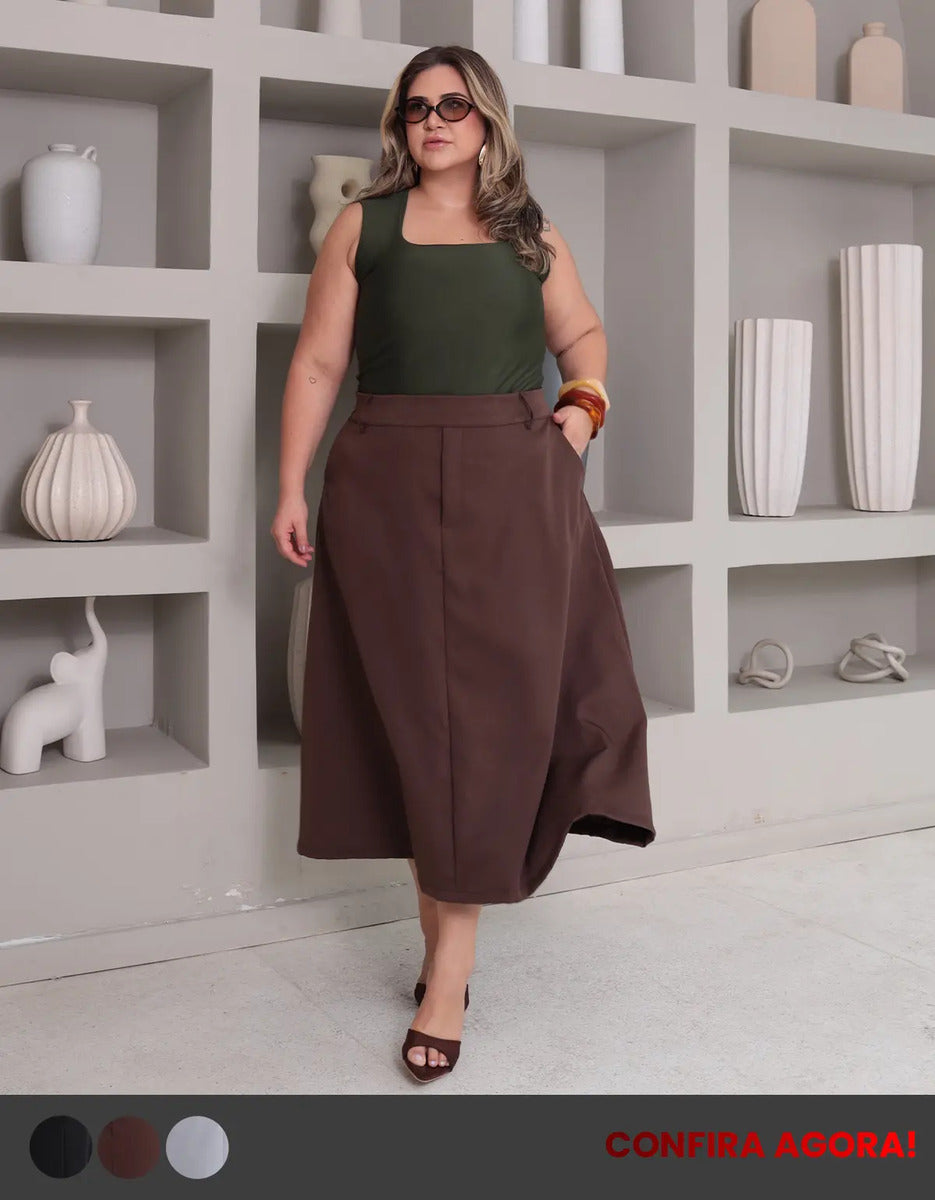Saia Alfaiataria Feminina Plus Size Midi Evangélica Casual