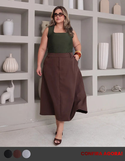Saia Alfaiataria Feminina Plus Size Midi Evangélica Casual