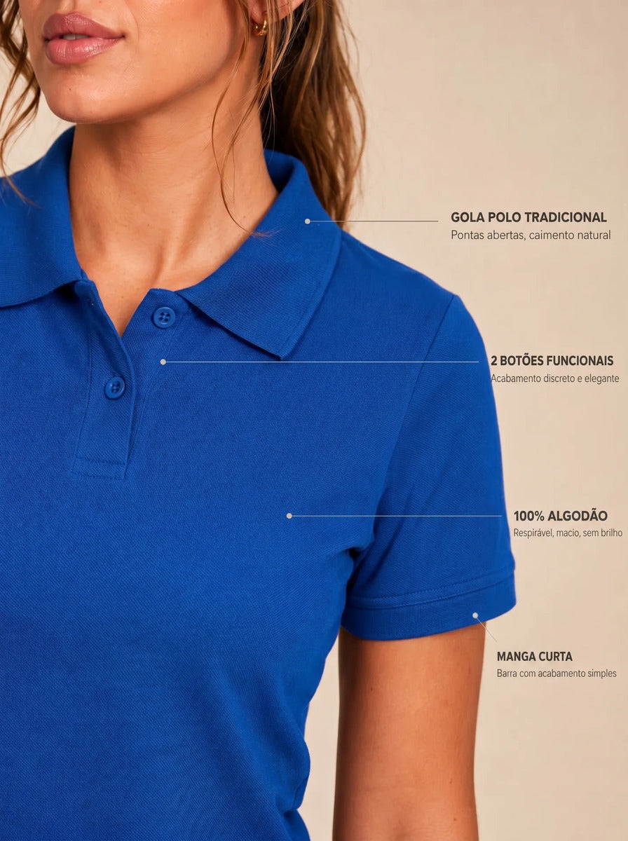 Camisa Gola Polo Feminina Básica Algodão Social Uniforme