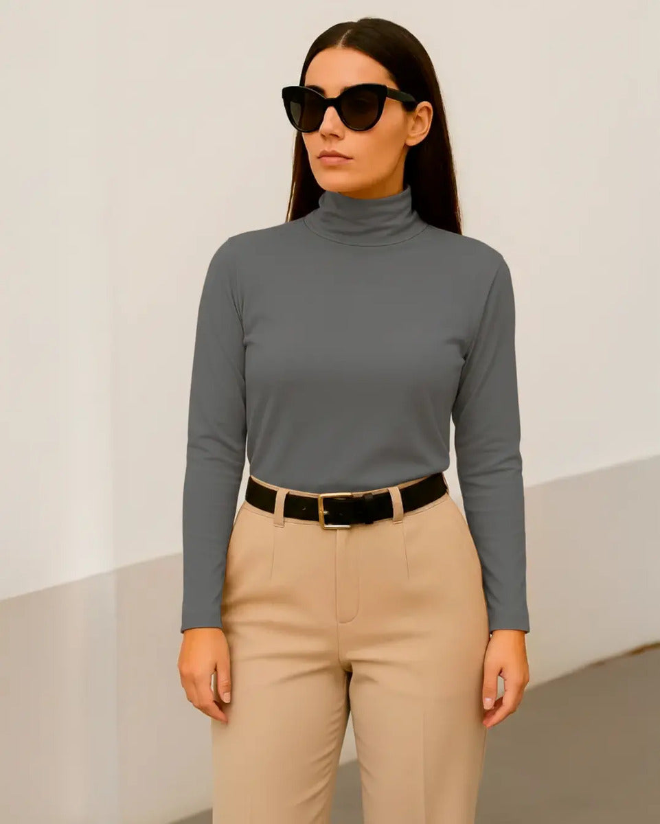 Blusa Térmica Feminina Gola Alta Zanca Peluciada Manga Longa