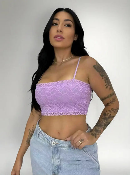 Top Faixa Renda Moda Blogueira Cropped Tomara Que Caia Sutiã