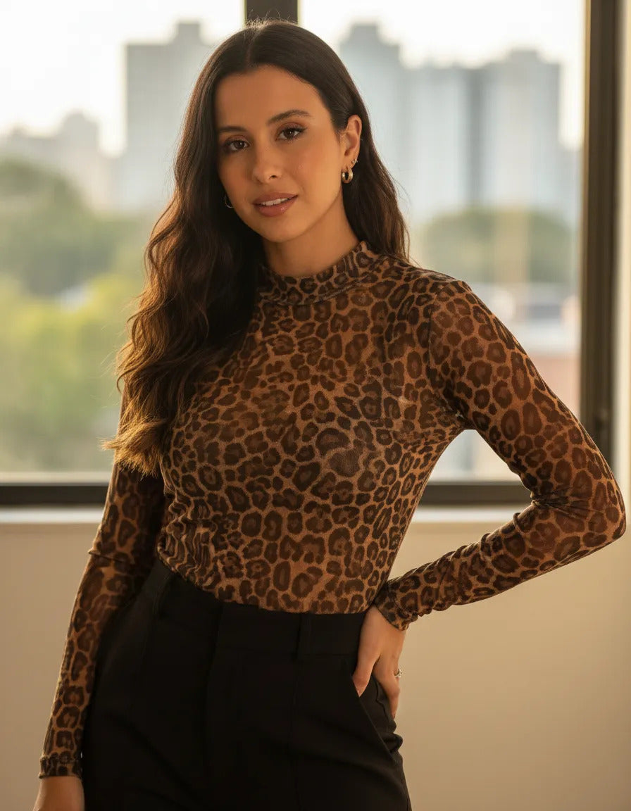 Blusa Tule Transparente Feminina Segunda Pele Manga Longa