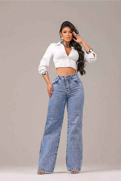 Calça Jeans Feminina Wide Leg Pantalona  100% Algodão