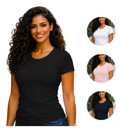 Camiseta Branca Feminina Baby Look Basica Algodao Lisa Cores