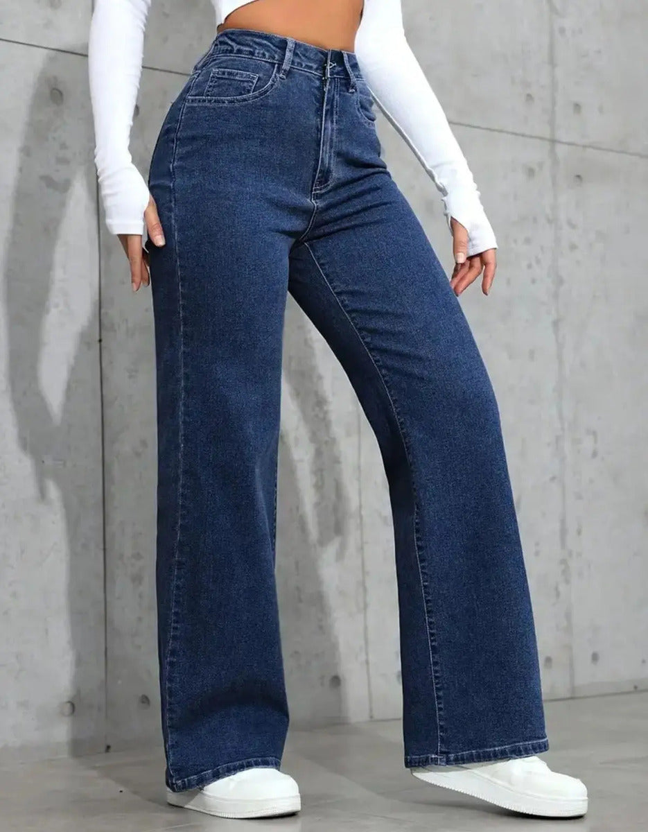 Calça Wide Leg Jeans Feminina Reta Perna Larga Empina Bumbum