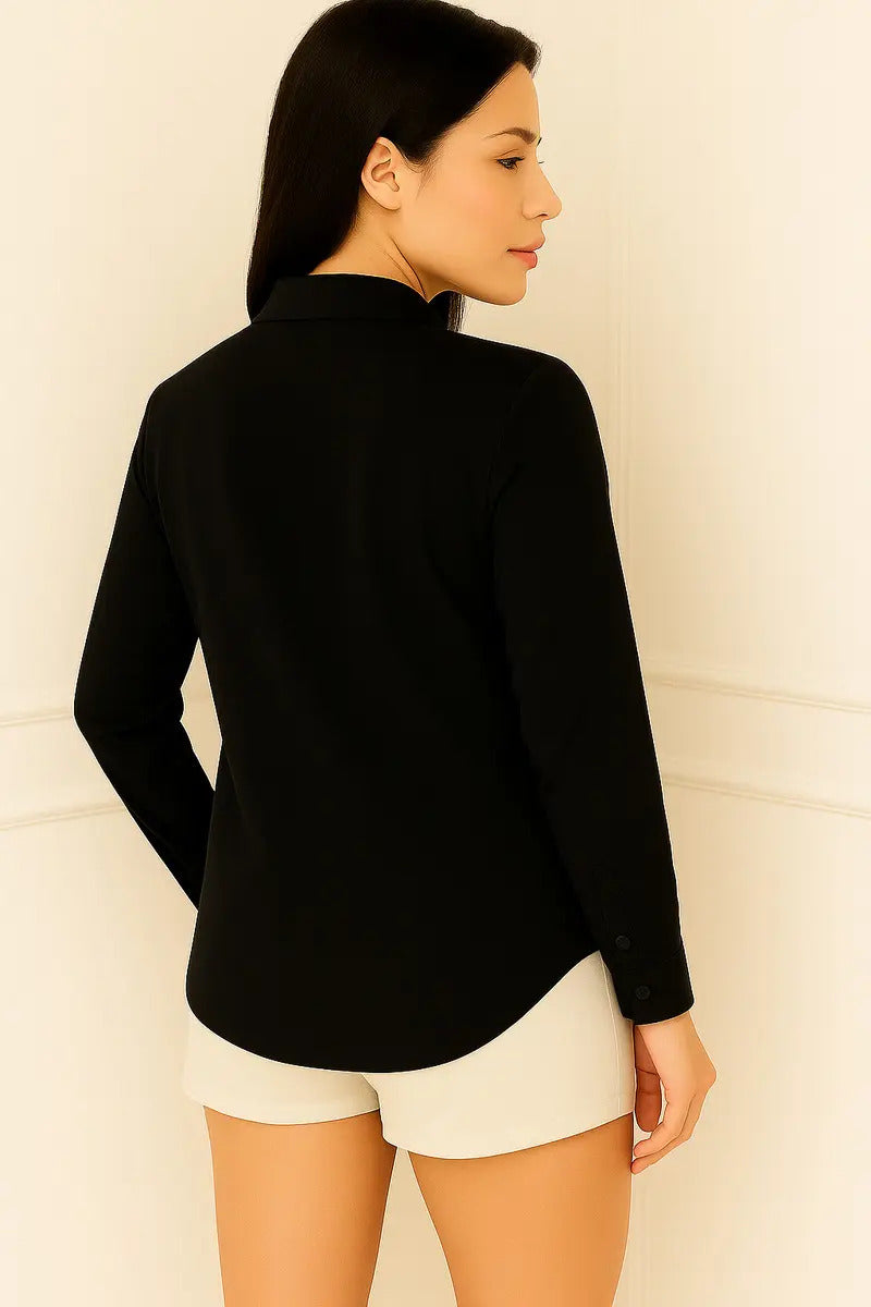 Camisa Blusa Social Feminina Manga Longa De Botão Na Promo