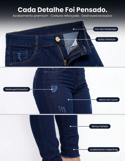 Calça Jeans Feminina Preta Skiny Cintura Alta Levanta Bumbum