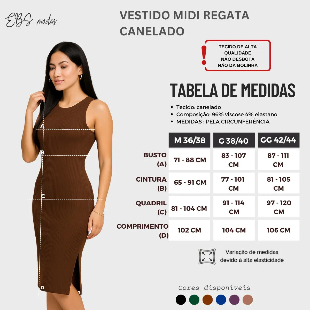 Vestido Canelado Midi Regata Com Fenda Zero Transparência