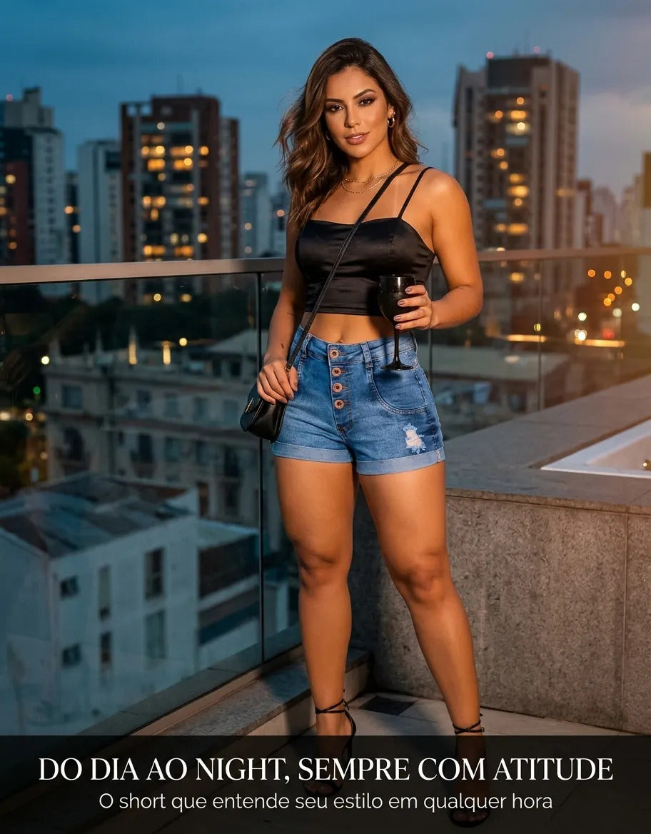 Short Jeans Feminino Cintura Alta C/ Lycra Hot Pant Stillger