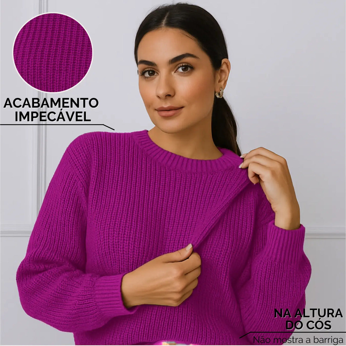 Suéter Blusa Manga Longa Max Cropped Frio Pullover Lã Trico