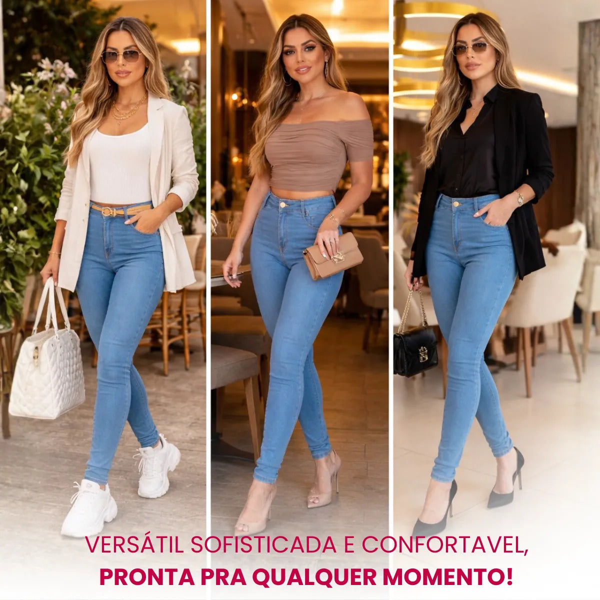 Calça Jeans Feminina Preta Cintura Alta Com Lycra Modeladora