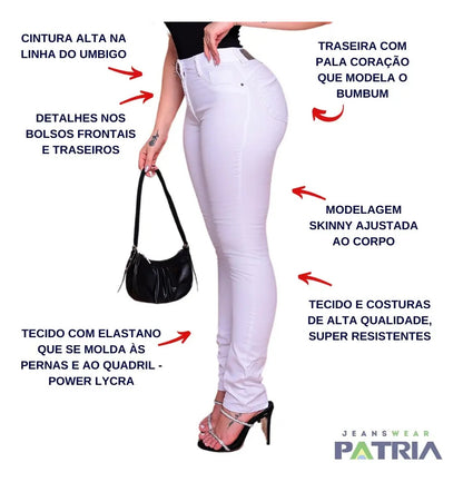 Calça Branca Feminina Cós Alto Hot Pants Com Lycra Premium