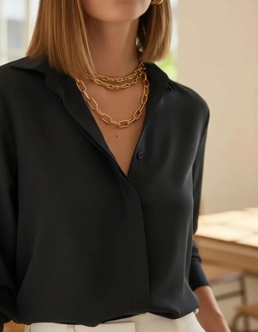 Camisa Seda Feminina Botão Gringa Blusa Moda Clássica 2026