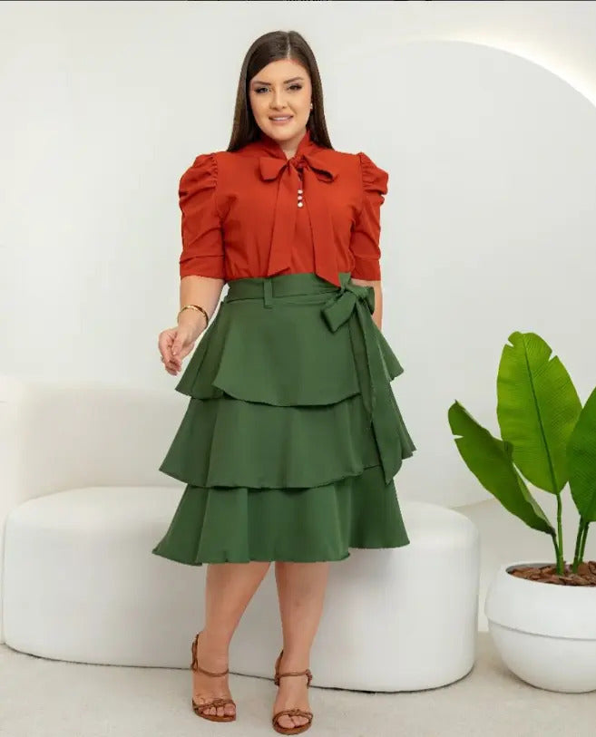 Blusa Camisa Social Romântica Laço E Botões De Pérola Manga