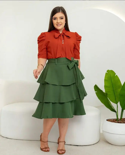 Blusa Camisa Social Romântica Laço E Botões De Pérola Manga