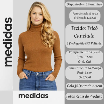 Blusa Cacharrel Feminina Tricô Lã Blusinha Gola Alta Rolê