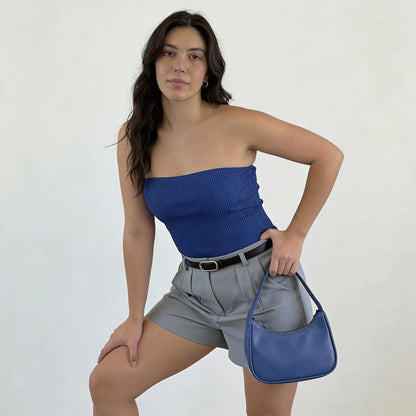 Short Alfaiataria Feminino Social Cintura Alta Cinto Bolso