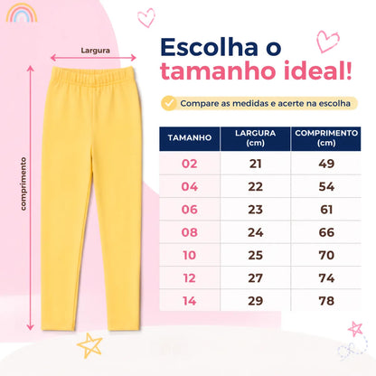 Kit 3 Calça Legging Menina Infantil Algodão Lisa Sortida