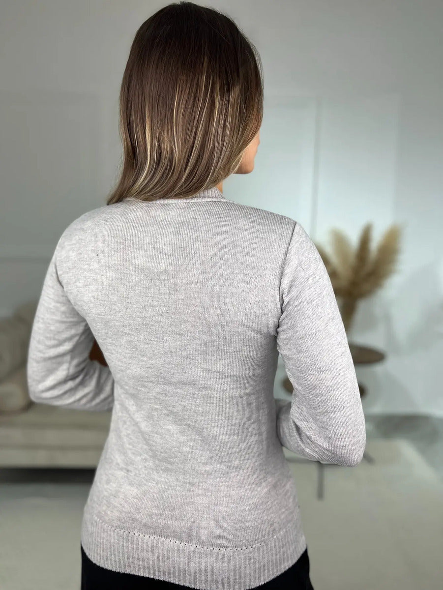 Blusa Trico Basica De Frio Feminina Decote V Manga Longa