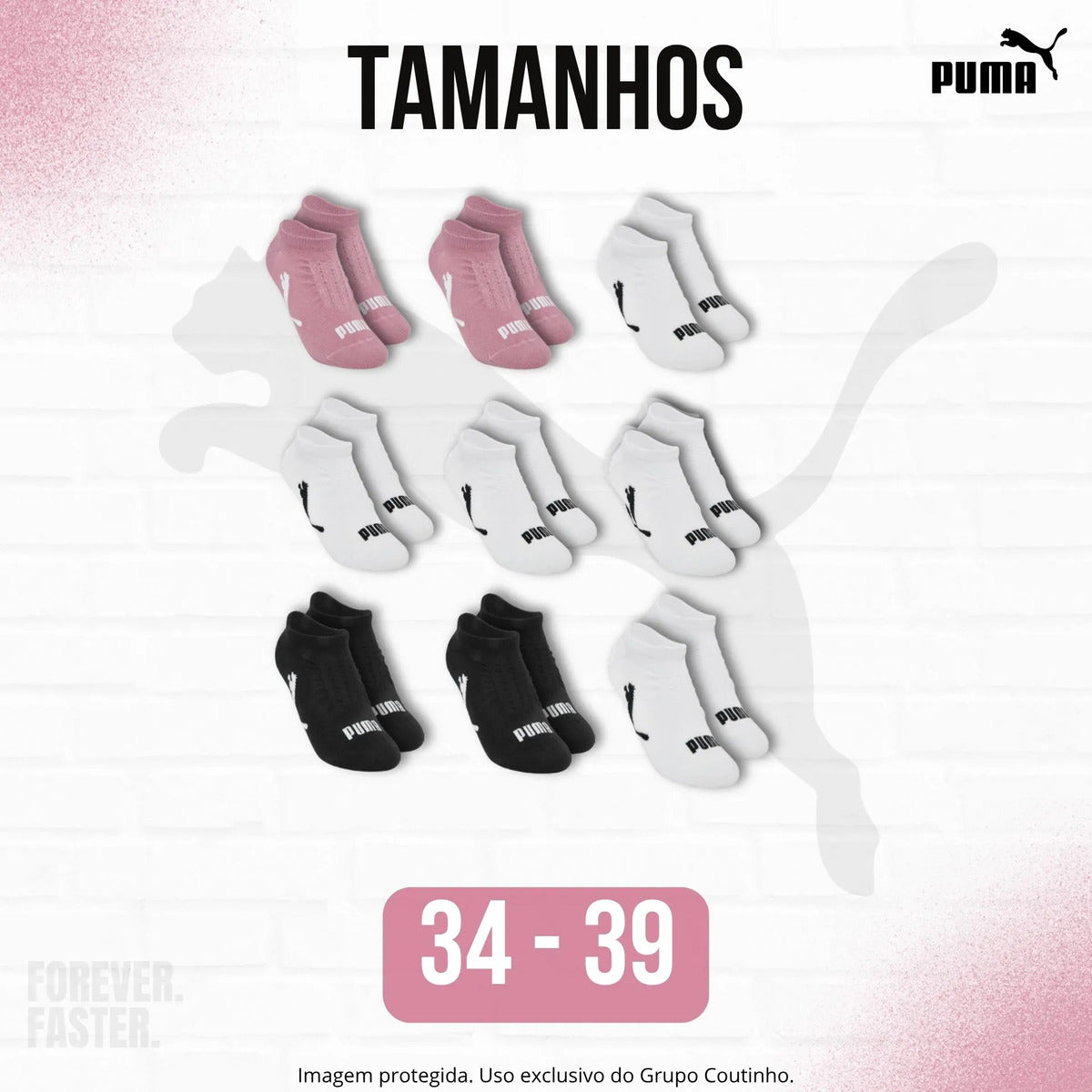 Kit 9 Pares Meias Invisível Puma Sapatilha Soquete Original