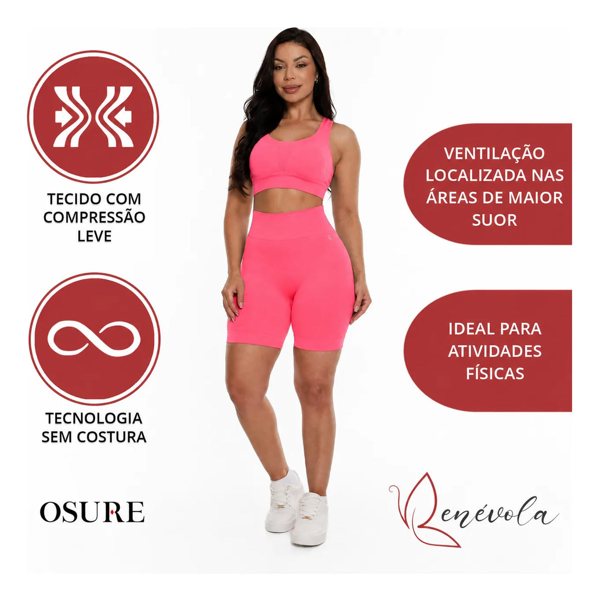 Short Benévola Poliamida Sem Costura Bermuda Confortável